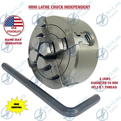 MINI LATHE CHUCK (DIAMETER 50 MM 4 JAWS INDEPENDENT) M12 X 1 THREAD USA
