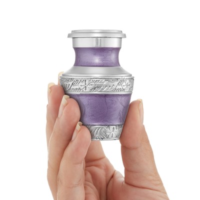 Keepsake Cremation Urn for Human Ashes, Lavender and Silver with Velvet Case
