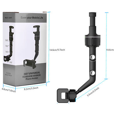 360° Rearview Mirror Car Phone Holder Mount Rotation Adjustable