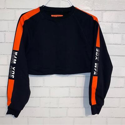 NWOT Sarah s Day x White Fox Active Crewneck Crop Sweatshirt Blk Orange Small