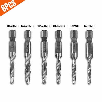 6/12PCS HSS 1/4'' Hex Shank Titanium Coated Screw SAE Thread Tap Drill Bits Set