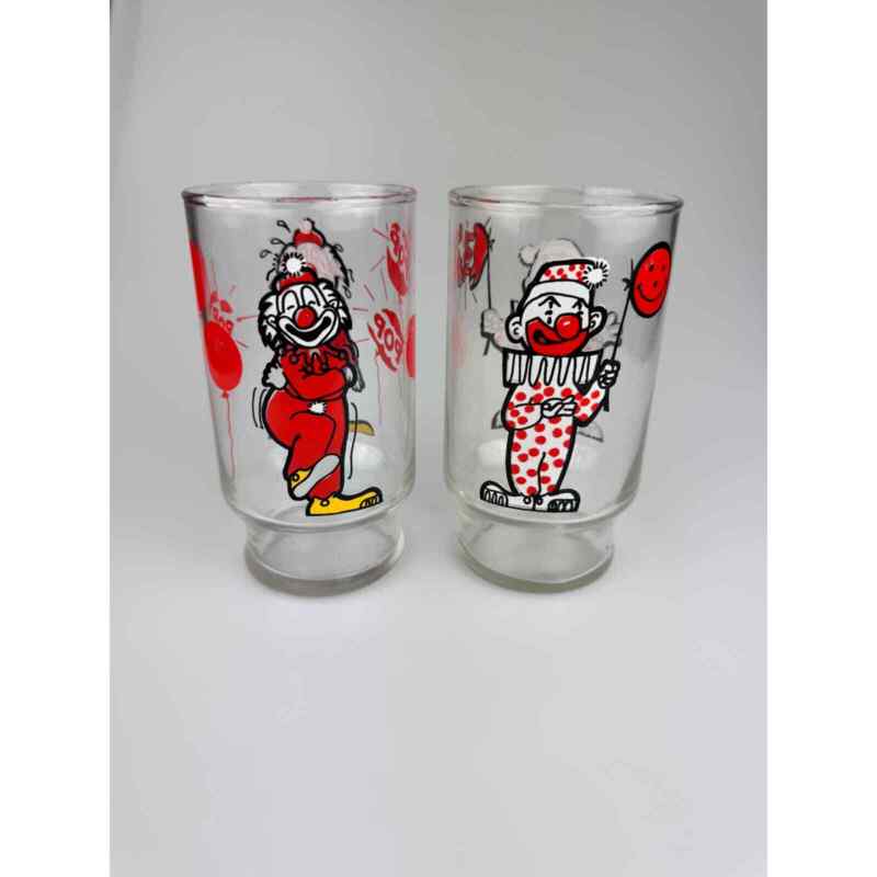 Vintage Mcm Clown Drinkware - Smile Now Cry Later Drinking Glasses - Set Of 2