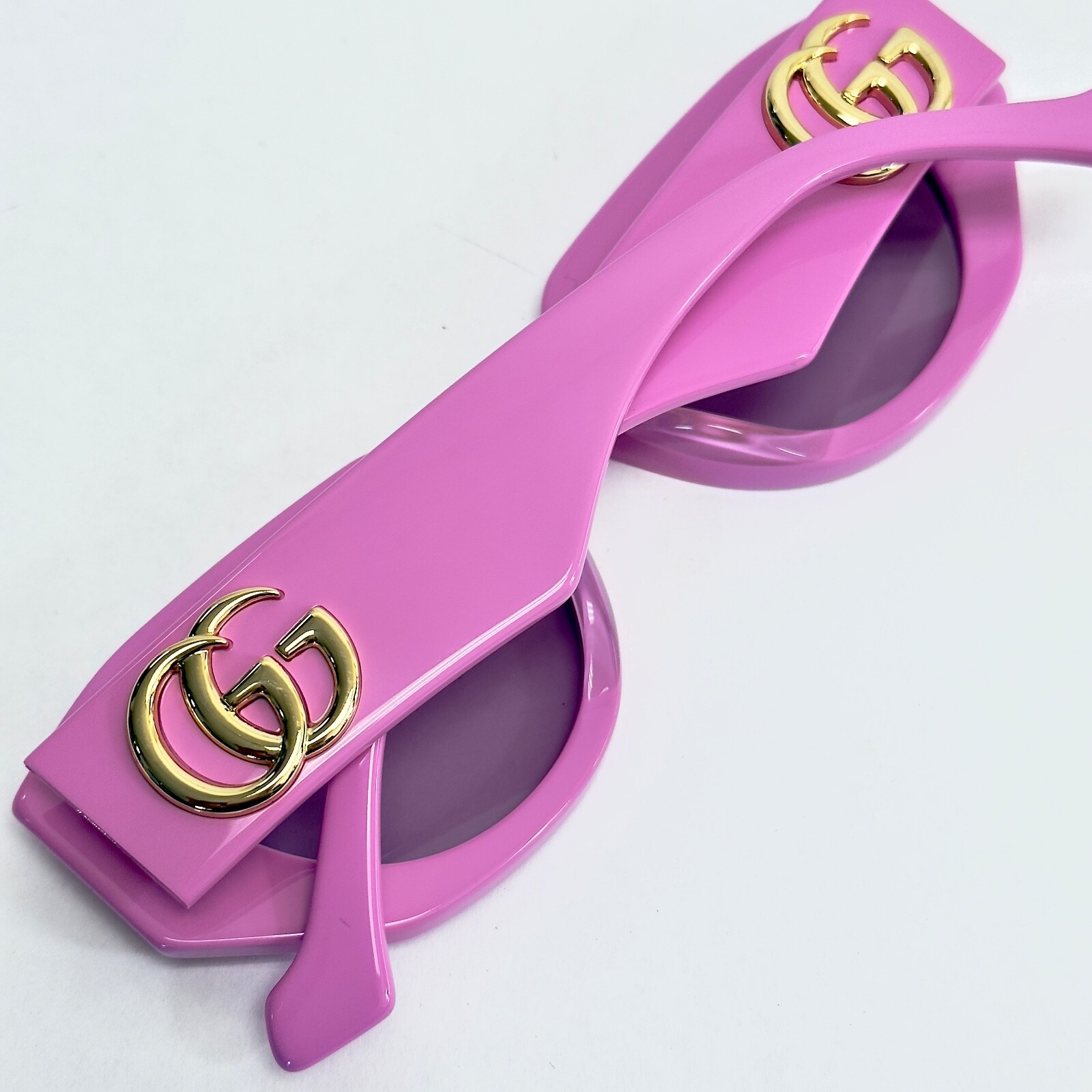 Pre-owned Gucci Pink 1421 Geometric Gold Logo Gg1421s Runway Sunglasses 004 Authentic