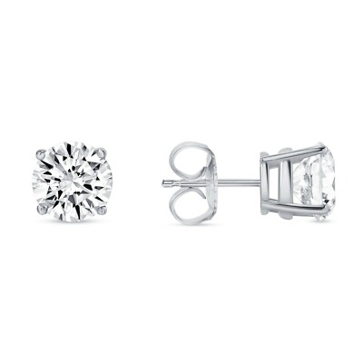 Pre-owned Shine Brite With A Diamond 2 Ct Round Earrings Studs Solid 18k White Gold Brilliant Cut Push Back Basket In White/colorless