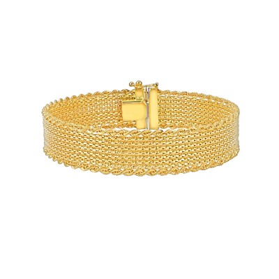 14k Yellow Gold Textured Mesh Cleopatra Bracelet, 13 mm, 7.5 Inch, 14 gram