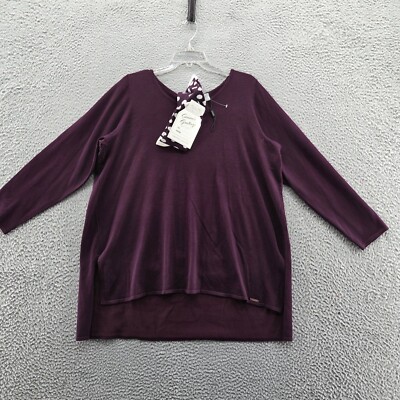 NEW Tahari Womens Long Sleeve Tunic Sweater 1X Purple Matching Socks High Lo