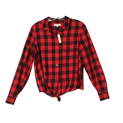 Madewell Womens M Flannel Front Tie Shirt Long Sleeve Buffalo Check K2765