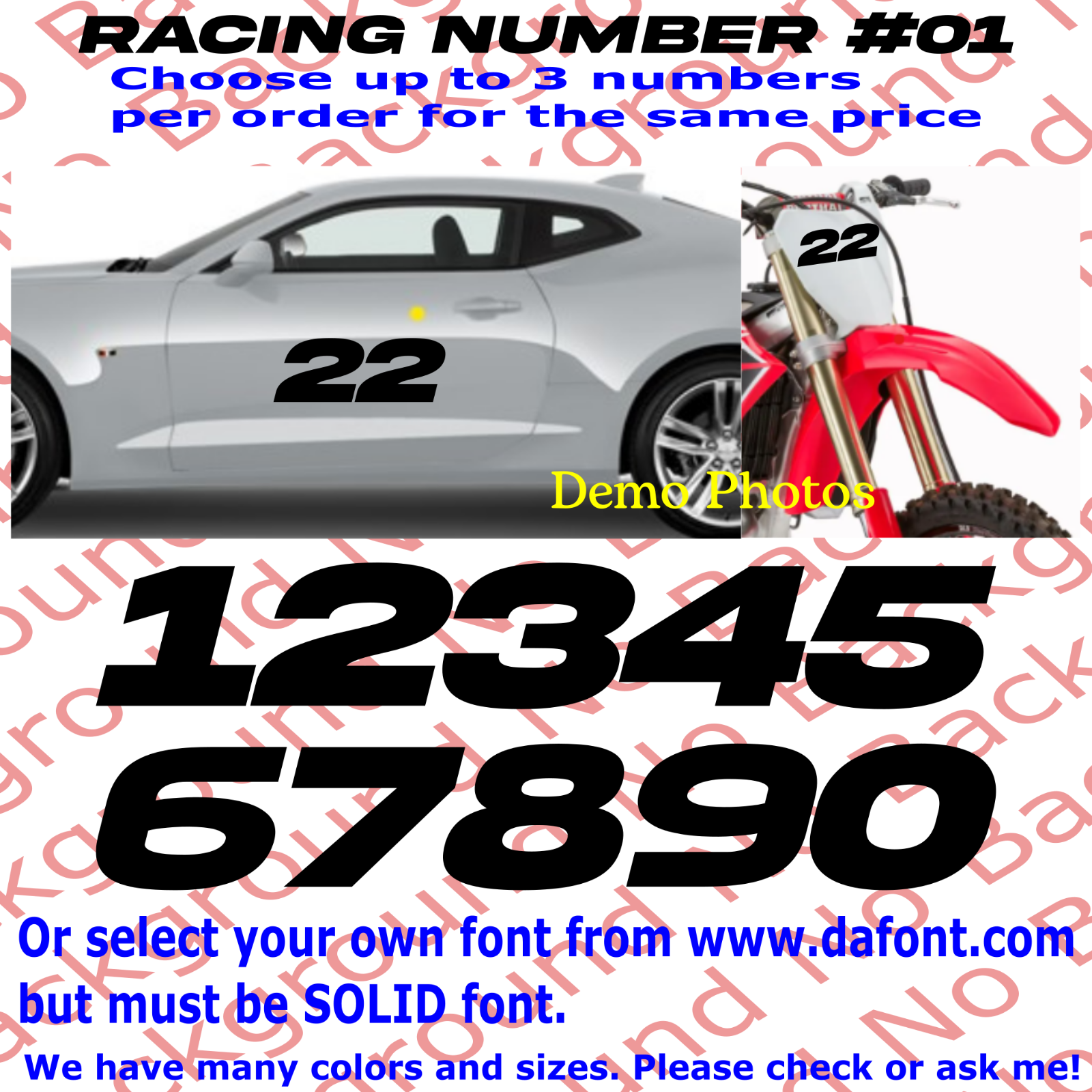 Racing Numbers Vinyl Decal Sticker for Car Door Dirt Bike Plate Number BMX RC141
