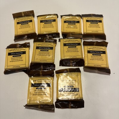 Lot of 10 Pharmacopia Citrus Facial Bar Aromatic Soap, .77 oz Travel Size Bars