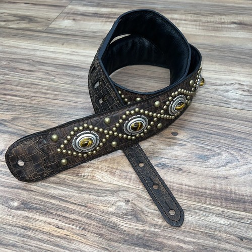 Carlino Custom Orianthi Brown gator Leather TigerEye guitar Strap
