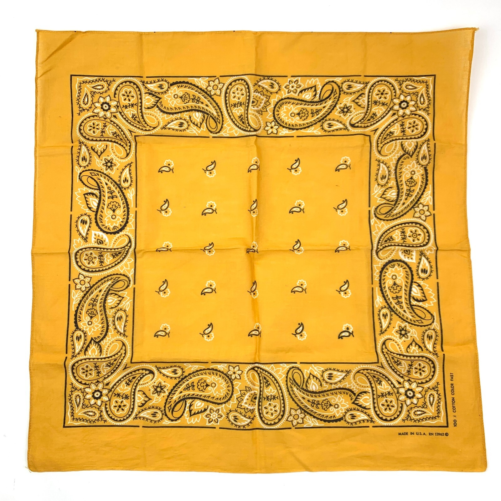 Vintage 13962 Color Fast Western Paisley Yellow Scarf
