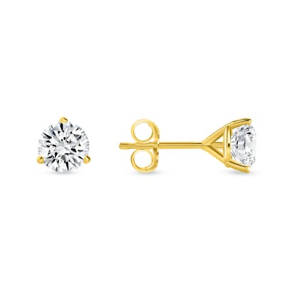 Pre-owned Shine Brite With A Diamond 1 Ct Round Cut Earrings Studs Solid Real 18k Yellow Gold Push Back Martini In White/colorless