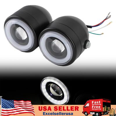 Black Twin Headlight Motorcycle Double Dual Lamp Street Fighter Universal