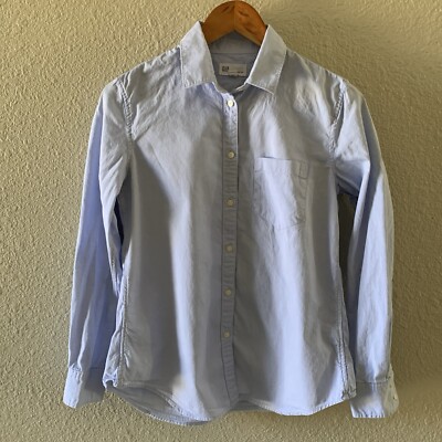 Gap Boyfriend Fit Button Down Shirt Small Oxford 100% Cotton Light Blue Women s