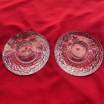 Pair Of Orrefors Lars Hellsten Discus Votive Candle Holders, Signed