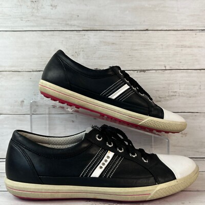 Ecco Golf Shoe Womens 9-9.5/40 Black Leather Sneakers Lace Up Athletic Golfing