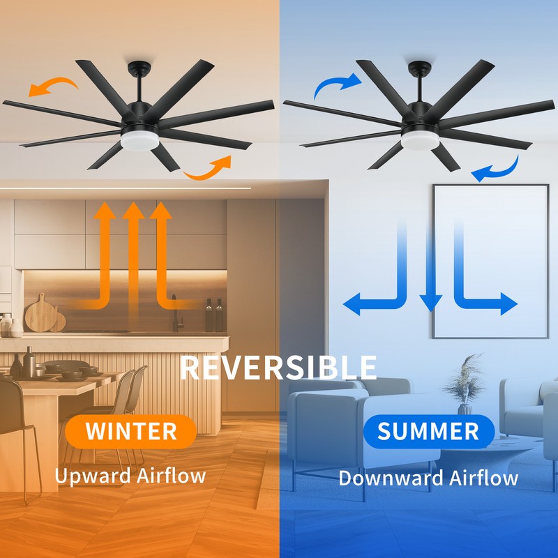 60" Black Ceiling Fan Dimmable LED 3 Color Indoor Outdoor Light Fan w/ 6 Speeds