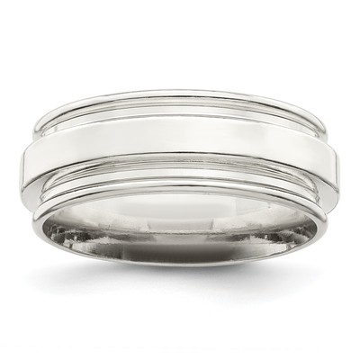 Silver 7mm Polished Flat Grooved Edge Fancy Band Size 12.5 QWB112