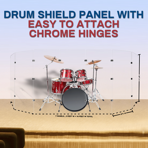 PENNZONI Drum Shield 5ft Acrylic Panels w/ Deflector & Bright Chrome Hinges