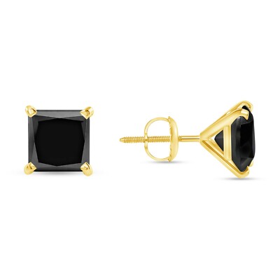 Pre-owned Shine Brite With A Diamond 5.5 Ct Princess Black Earrings Studs Solid 14k Yellow Gold Screw Back Martini In White/colorless