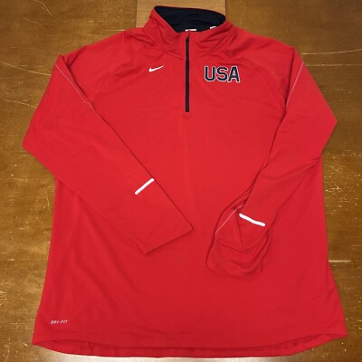 Nike Sweater Mens XL Red Running Dri Fit Element 1/4 Zip Pullover Active USA