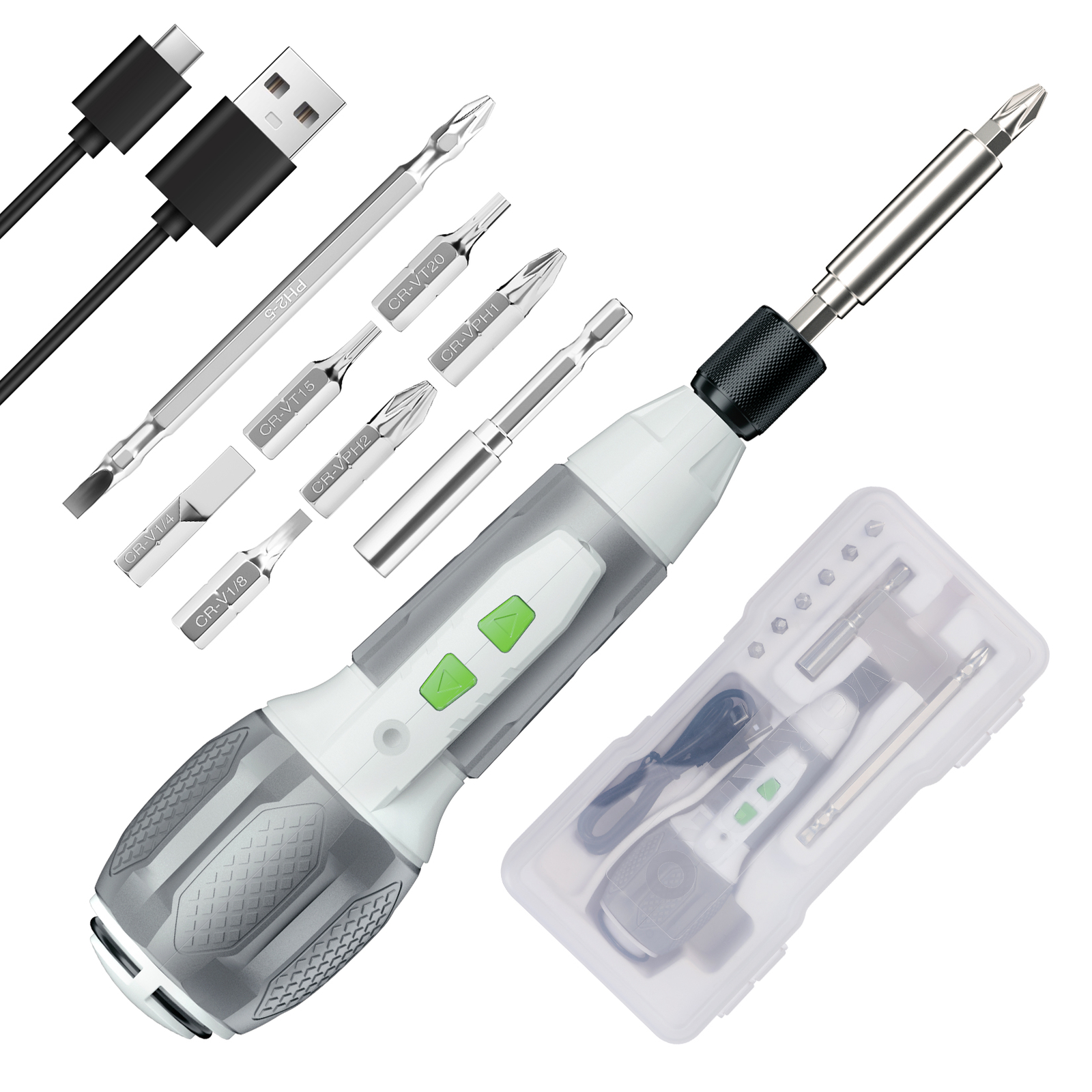 WORKPRO Electric Cordless Screwdriver Set 4V Li-Battery with LED Light&7pcs Bits