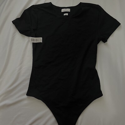 Aritzia Babaton Contour Crew Shortsleeve Bodysuit Women's Size Large Black EUC
