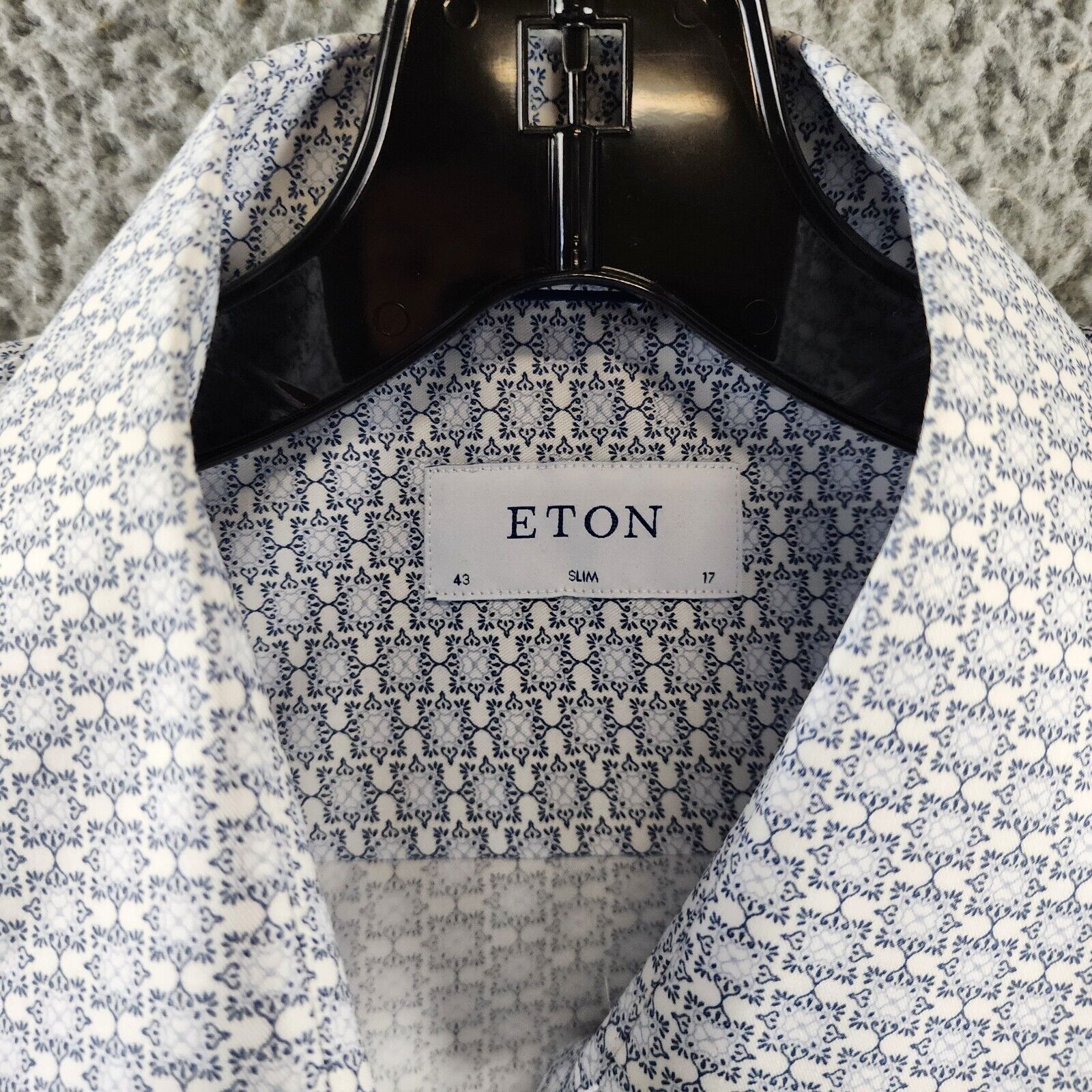 Eton Slim Fit Geometric Print Shirt Men's 17R White Point Collar Long Sleeve - Picture 5 of 14
