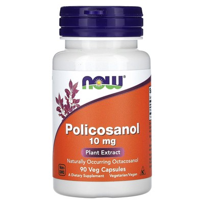 Now Foods Policosanol 10 mg 90 Veg Capsules GMP Quality Assured, Kosher, Vegan,