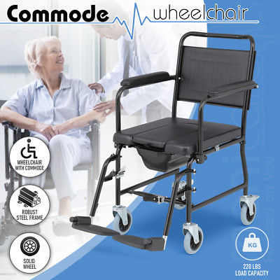 [FDA APPROVED]Transport Medical Commode Wheelchair 17'' Seat w/Detachable Bucket