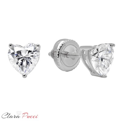 Pre-owned Pucci 1.50ct Heart Cut Solitaire Synthetic Moissanite Stud Earrings 14k White Gold In D