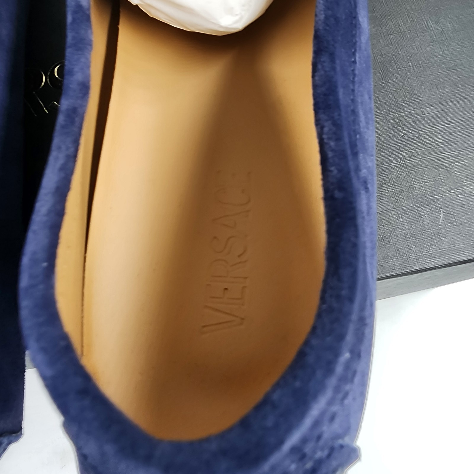 Versace Medusa Penny Loafers Men's 42.5/9.5US Blue Stitched Moc Toe Slip On - Picture 6 of 24