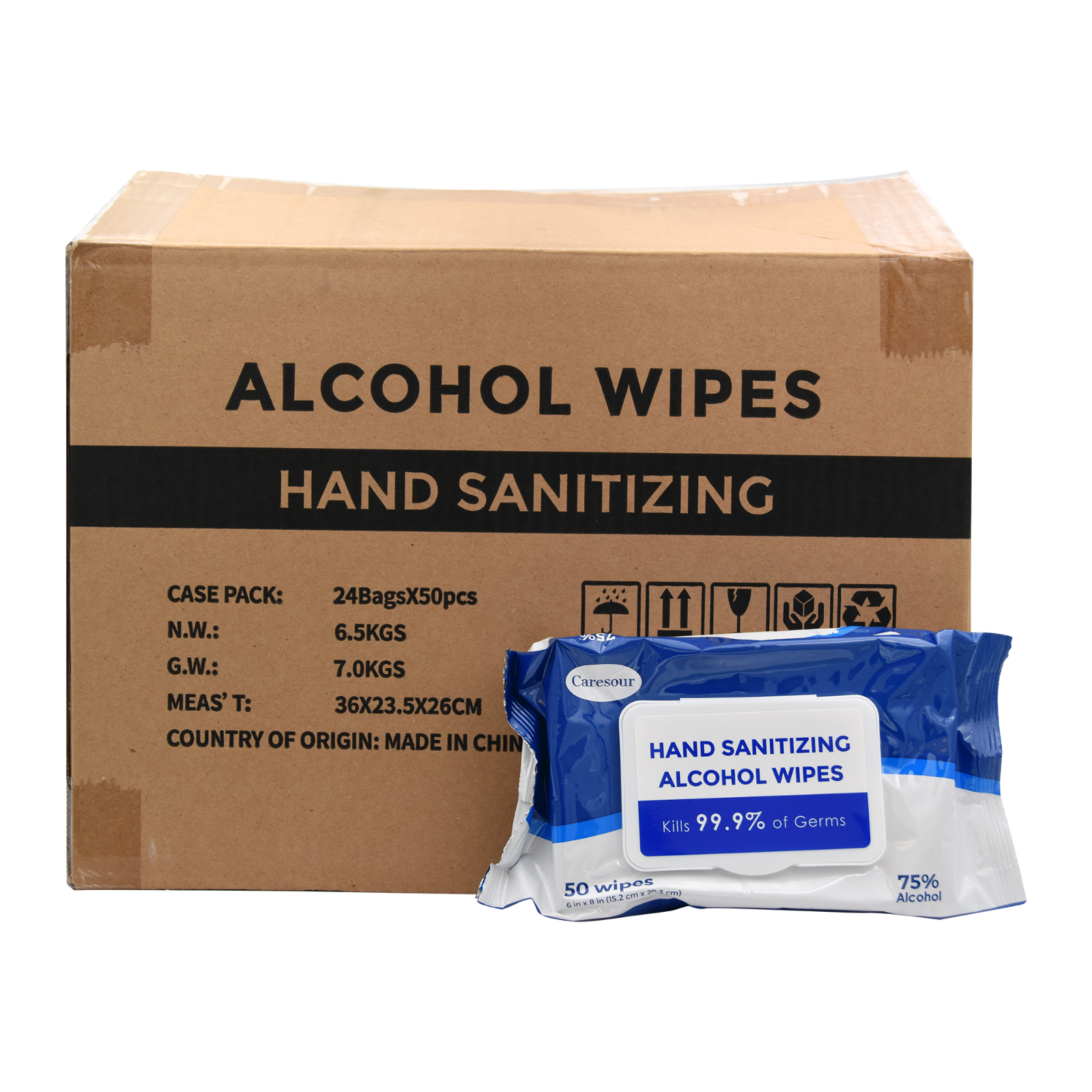 Caresour | Hand Sanitizing Disinfecting Wipes, 50 Wipes Per 