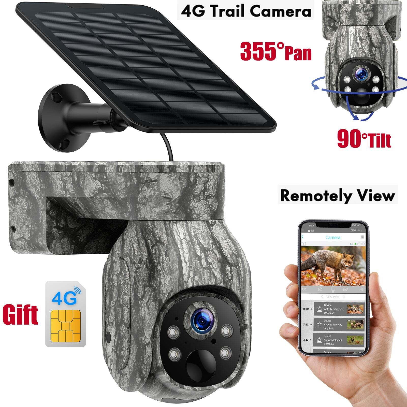 4G LTE Solar PTZ Security Camera Wildlife Camera Outdoor Hunting Trail Camera
