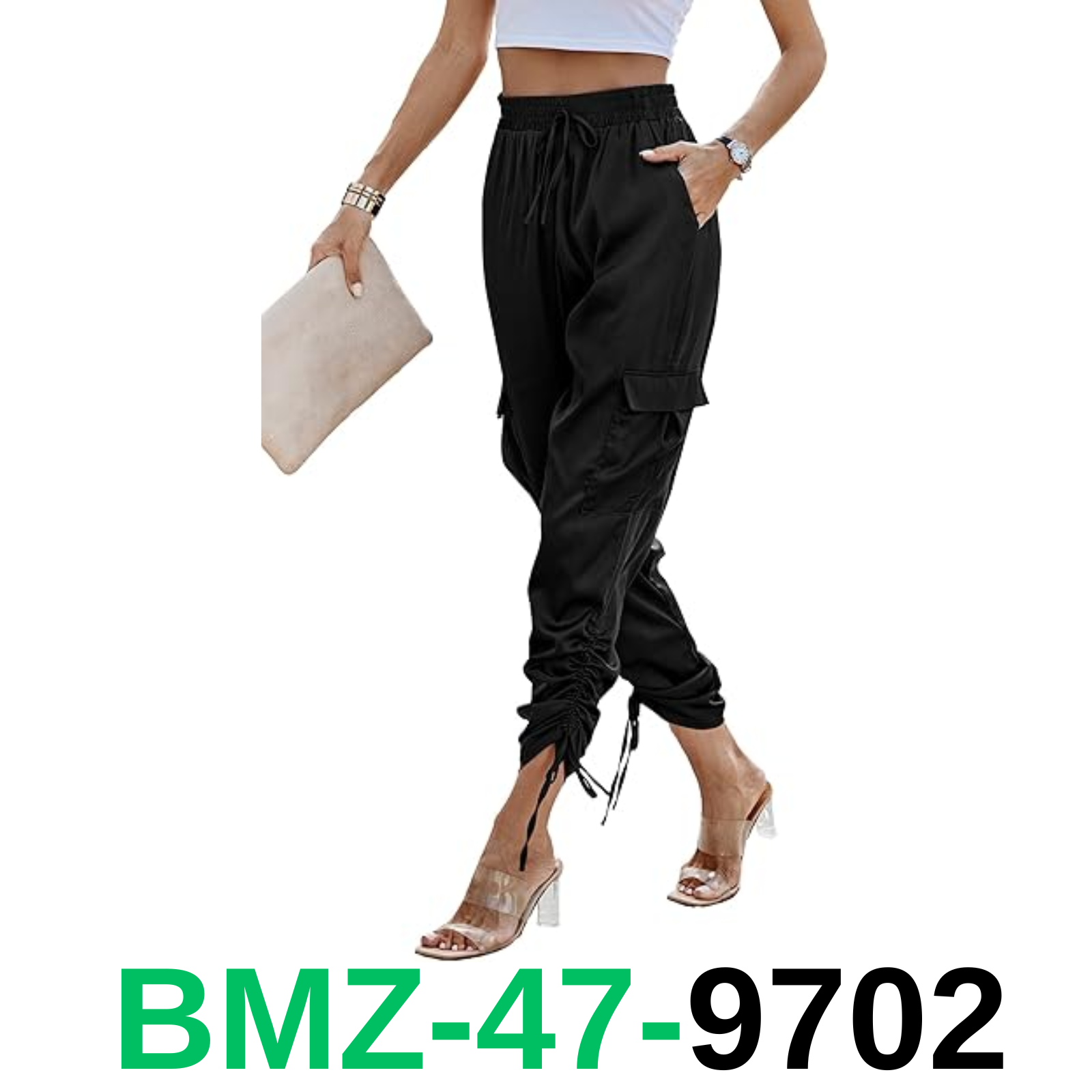 PRETTYGARDEN Women's Satin Jogger Pants Casual High Waist Long Lounge, Large