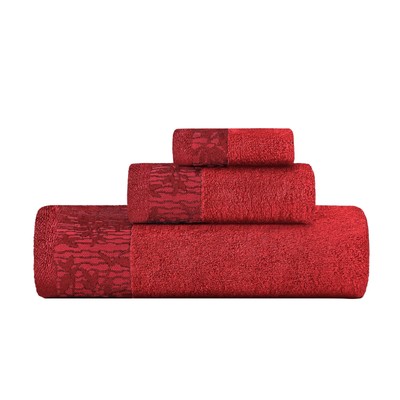 Superior Wisteria 3-Piece Cotton Vintage Towel Set, Garnet Quick Dry Flexible