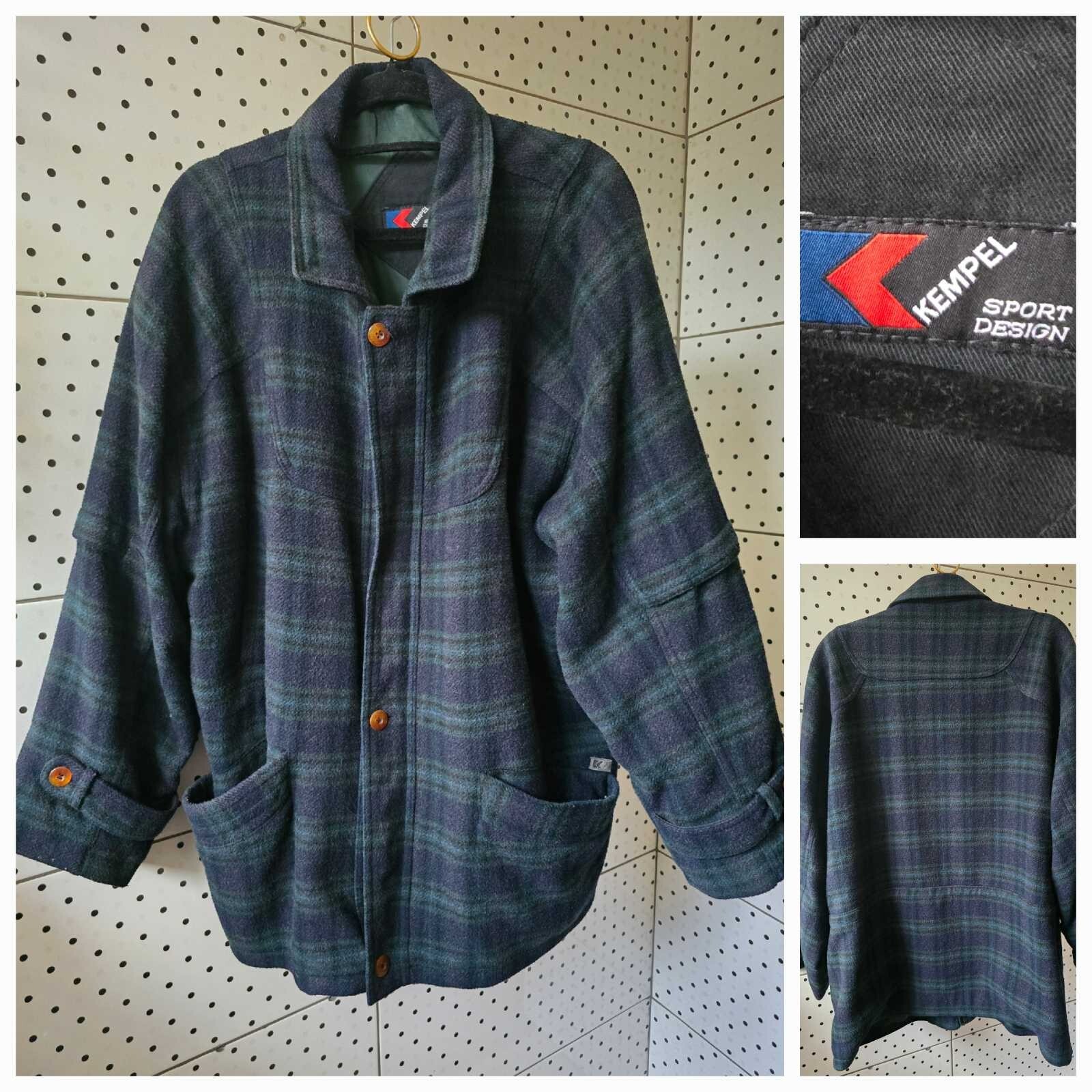 Vintage 80s KEMPEL Sport Design Wool Men Coat Jacket Plaid