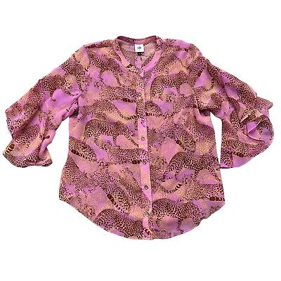 CAbi #5711 Minx Pink Leopard Print Bell Sleeve Classic Button Down Blouse Large