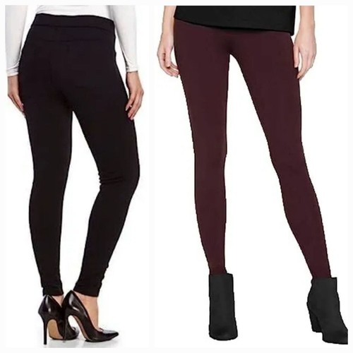 Matty M High Rise Ponte Slub Slimming Legging Wide Waistband, Plum/Black, S-XXL