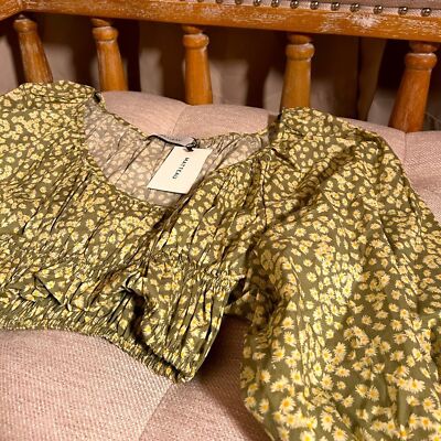 Pre-owned Matteau ??? |  Shirred Scoop Blouse | Spring Daisy ??? In Green