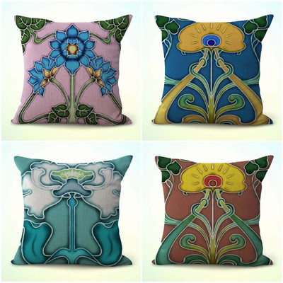  4pcs cushion covers art nouveau washable throw pillow covers