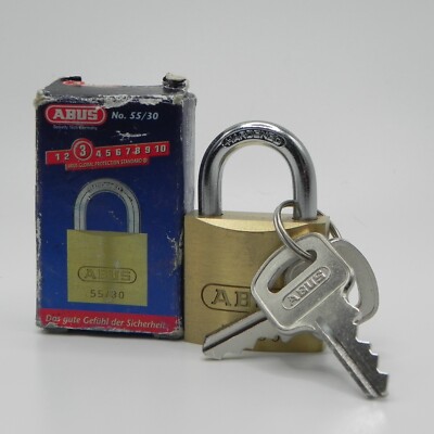 Abus 55/30 Brass Padlock w/ 2 Keys Steel Shackle Security Lock VTG Germany NOS