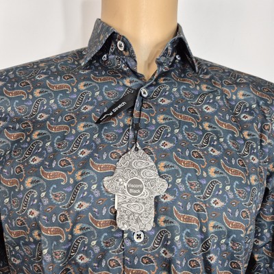 Luchiano Visconti Black Shirt Men's Size S Button up Long Sleeve Gray Paisley (8
