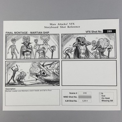 Mars Attacks! VFX Storyboard Martian Leader Clutches Head Falls Scene 246 COA