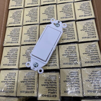 (C) Eagle 6311W Illuminated Single Pole Rocker Light Switch, White 15A 120V 