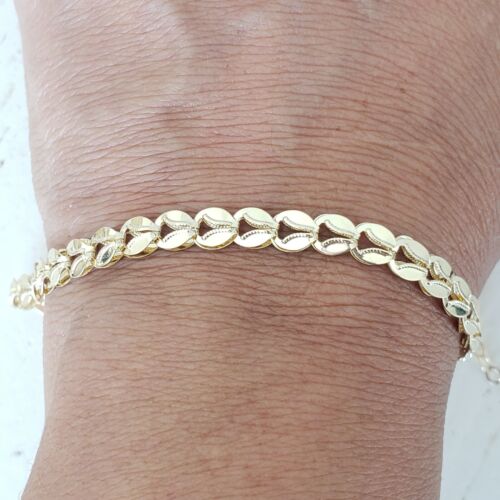 Pre-owned Handmade Womans Diamond Cut Yellow Gold Bracelet 7.5-8.25 Inches Adjustable Size 6 Mm
