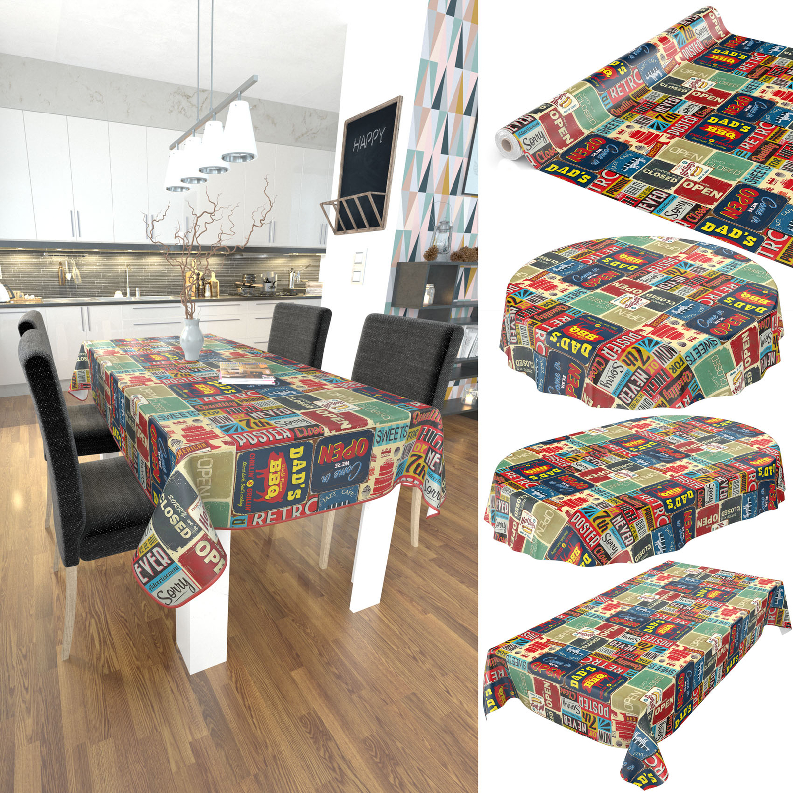 Pflegeleicht Tischdecke abwaschbar Wachstuch Retro Cafe USA America Style Bunt