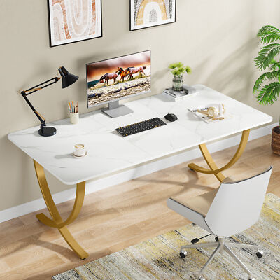 Tribesigns 63'' White Executive Desk Study Computer Desk, Small Conference Table