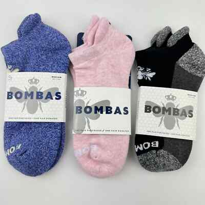 3-Pack Bombas Ankle Socks Blue Pink Charcoal Gray Women's Socks Medium
