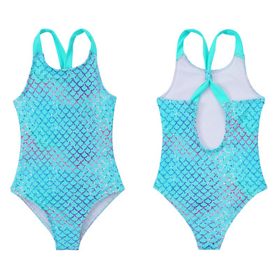 Kids Girls One-piece Jumpsuit Swimwear Adjustable Straps Open Back Swim Bodysuit